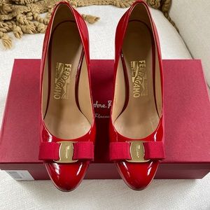 Salvatore Ferragamo Red Patent Leather Carla Pumps size 6.5
